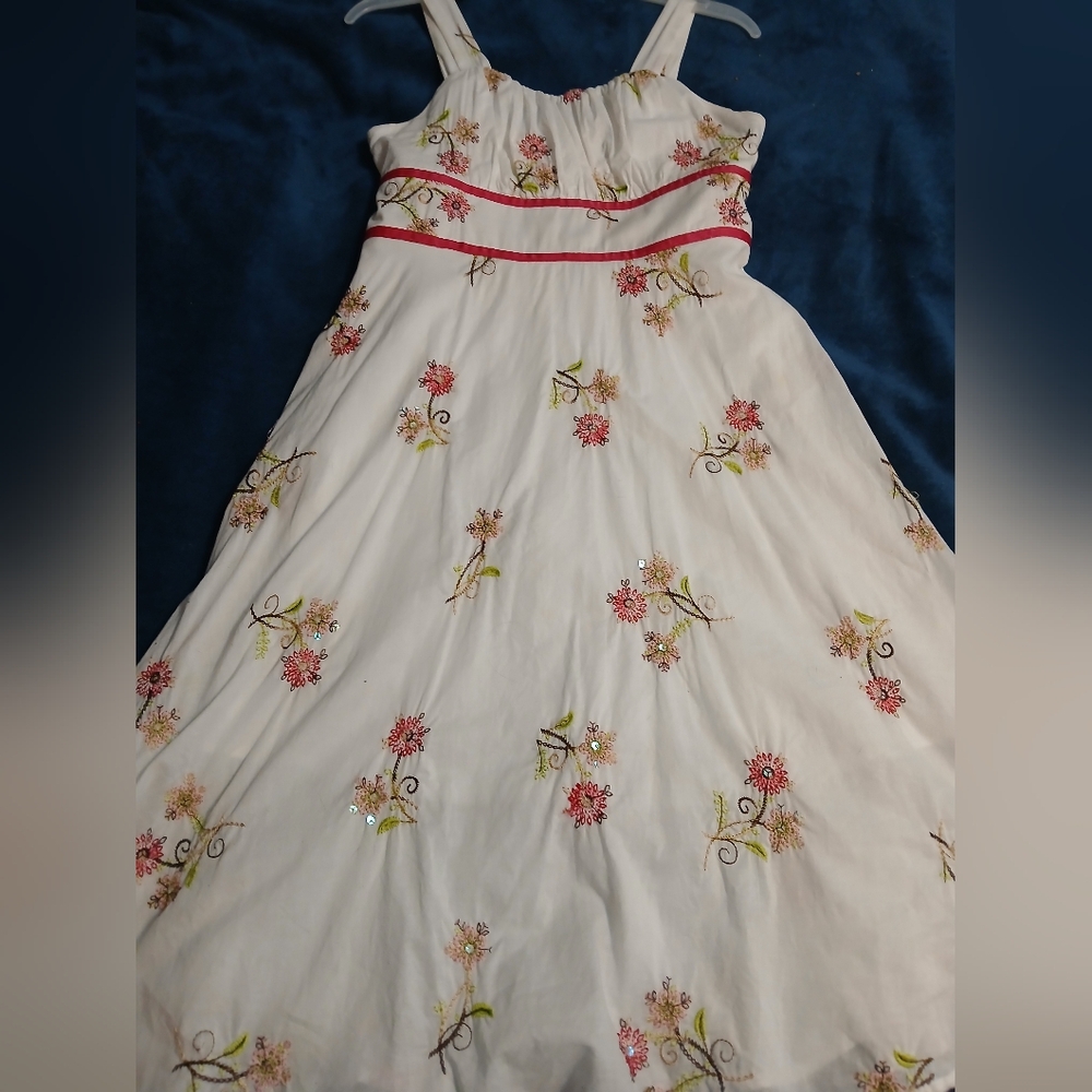 "She's The One"Floral White‎ Dress with Pink Accents W Sash . Sz.14